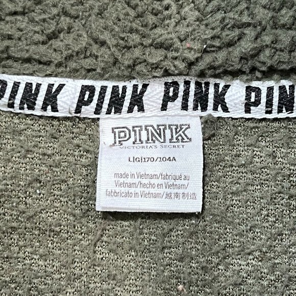 Victorias Secret PINK Olive Green Sherpa 1/4 Zip Pullover Jacket Sz Large - Picture 8 of 10